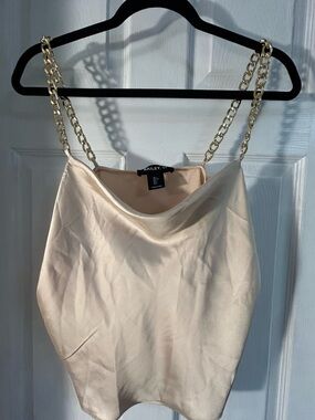 Bailey 44 Cream Satin Cowl Tank with Gold Chain Straps